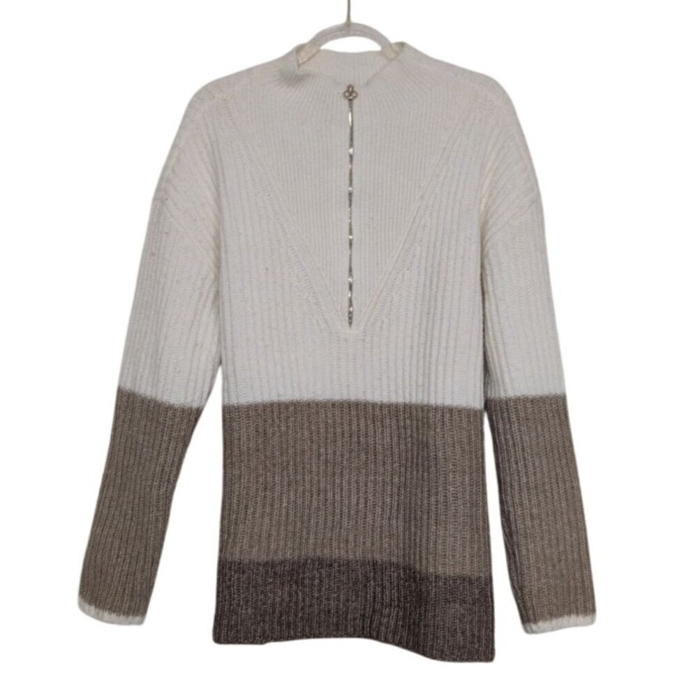 Talbots Ribbed Half Zip Sweater Womens Size Large White Beige Neutral Wool Blend